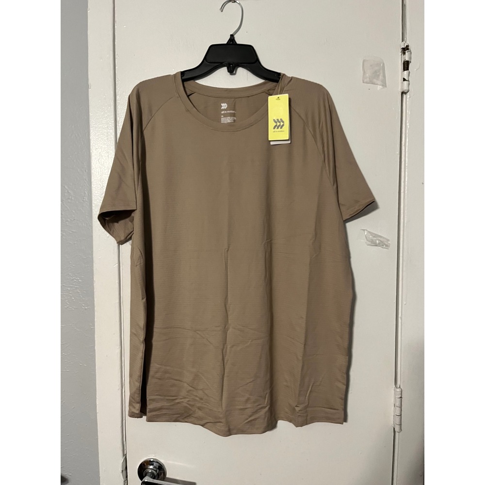 All in Motion Mens XL Linear Mesh Raglan Tee Tan Short Sleeve Active Shirt NEW
